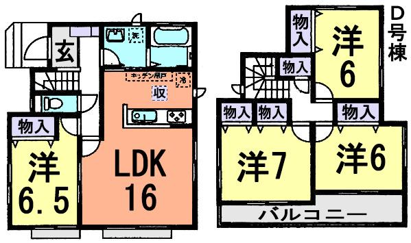 Floor plan. (D Building), Price 24,800,000 yen, 4LDK, Land area 135.1 sq m , Building area 98.94 sq m