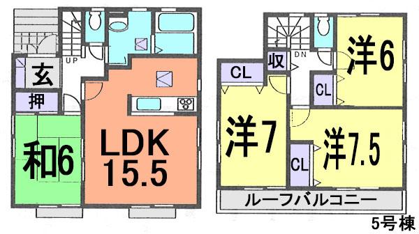 Floor plan. (5 Building), Price 29,800,000 yen, 4LDK, Land area 142.57 sq m , Building area 99.36 sq m