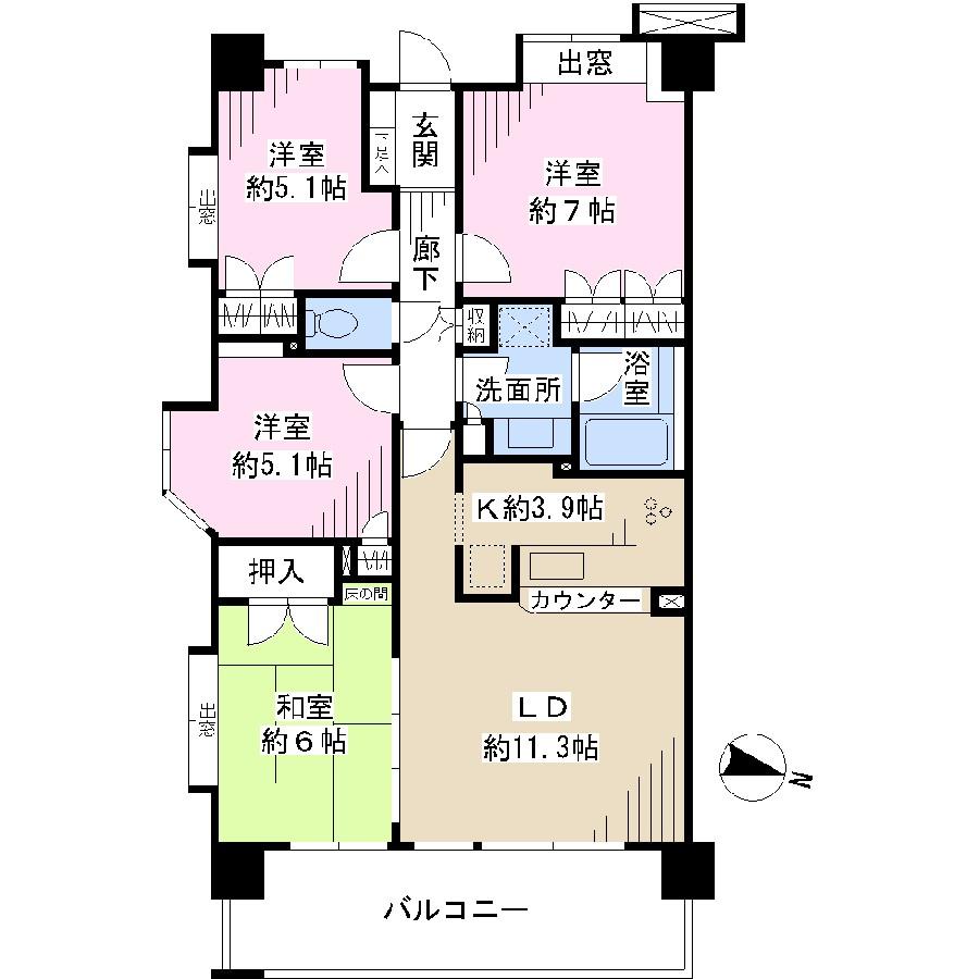 Floor plan. 4LDK, Price 19,800,000 yen, Occupied area 81.12 sq m , Balcony area 13.6 sq m