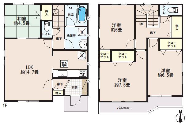 Floor plan. (1 Building), Price 23.8 million yen, 4LDK, Land area 146.03 sq m , Building area 93.15 sq m
