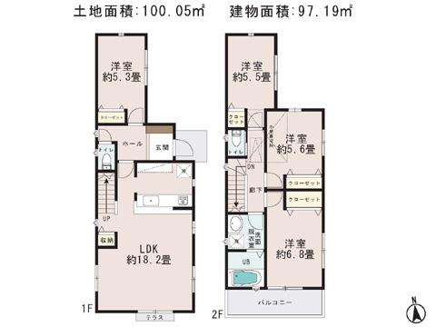 Floor plan. 27,800,000 yen, 4LDK, Land area 100.05 sq m , Building area 97.19 sq m