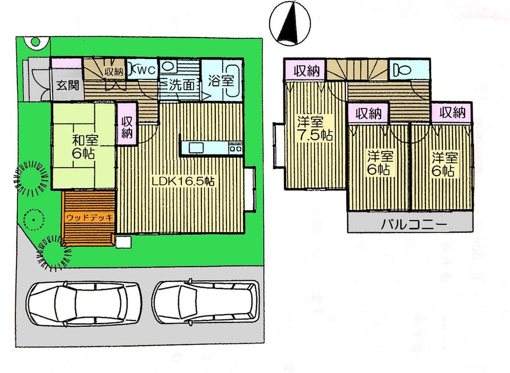 Floor plan. 24,800,000 yen, 4LDK, Land area 132.71 sq m , Building area 101.02 sq m   ~ With wood deck ・ There is attic storage ~