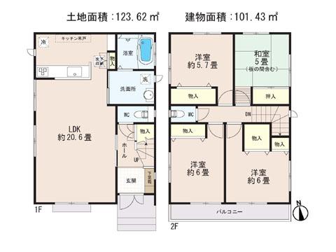 Floor plan. 36,800,000 yen, 4LDK, Land area 123.62 sq m , Building area 101.43 sq m