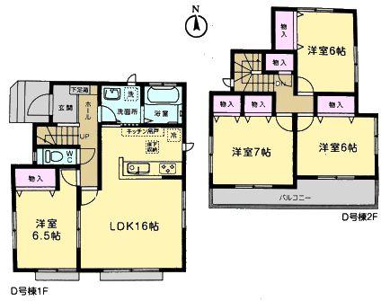 Floor plan. (D Building), Price 24,800,000 yen, 4LDK, Land area 135.1 sq m , Building area 98.94 sq m