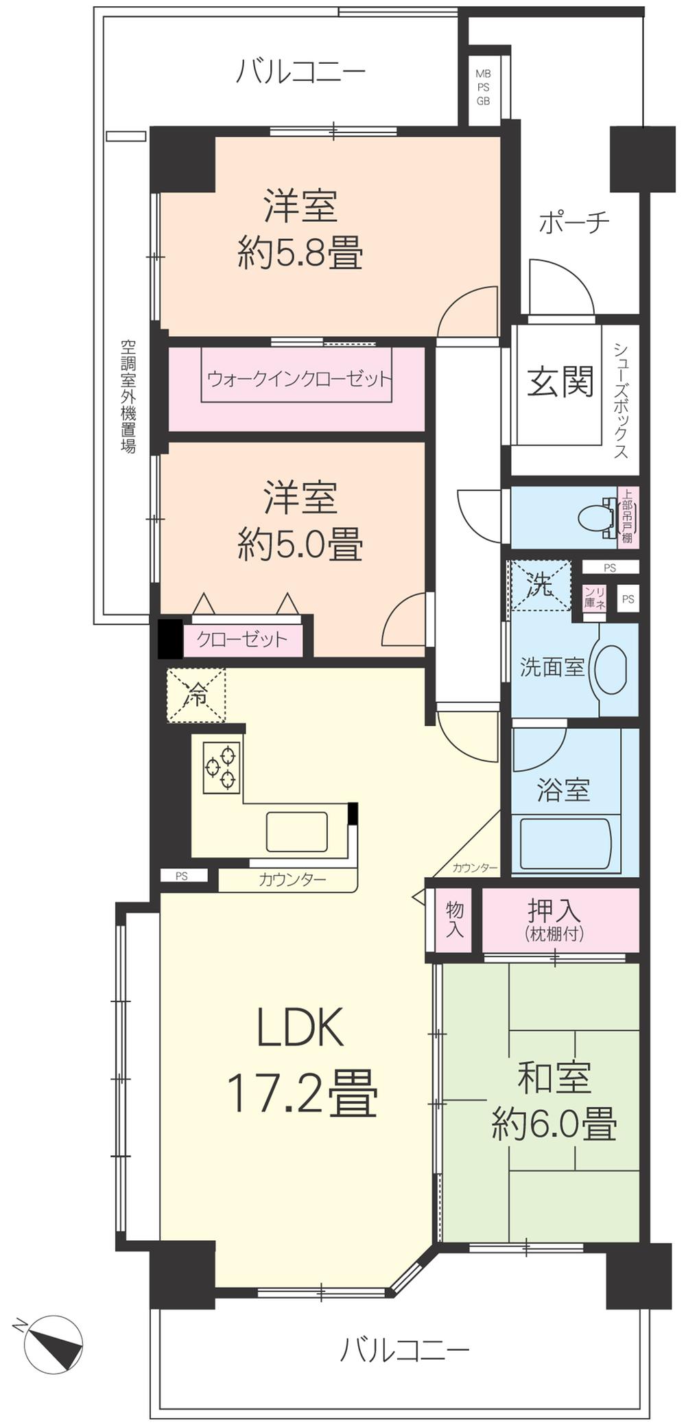 Floor plan. 3LDK, Price 22 million yen, Occupied area 81.39 sq m , Balcony area 10.7 sq m