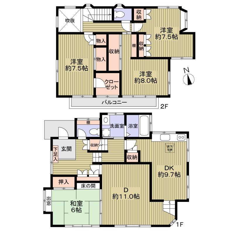 Floor plan. 9.8 million yen, 4LDK, Land area 156.92 sq m , Building area 139.41 sq m