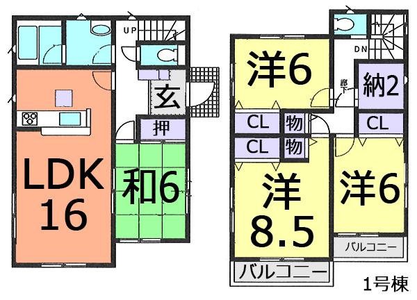 Floor plan. (1 Building), Price 39,800,000 yen, 4LDK, Land area 141 sq m , Building area 104.89 sq m