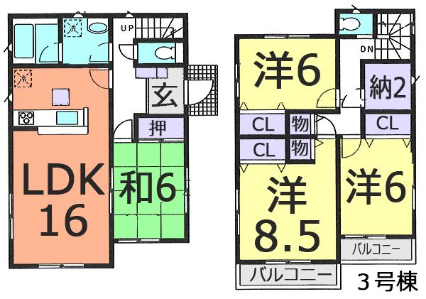 Floor plan. (3 Building), Price 39,800,000 yen, 4LDK, Land area 141 sq m , Building area 104.89 sq m