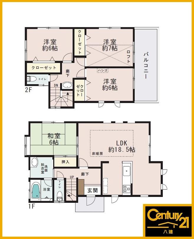 Floor plan. (Building 2), Price 32,800,000 yen, 4LDK, Land area 133.51 sq m , Building area 104.74 sq m