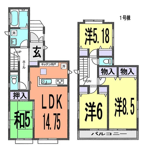 Floor plan. (1 Building), Price 36,800,000 yen, 4LDK, Land area 135.18 sq m , Building area 96.67 sq m