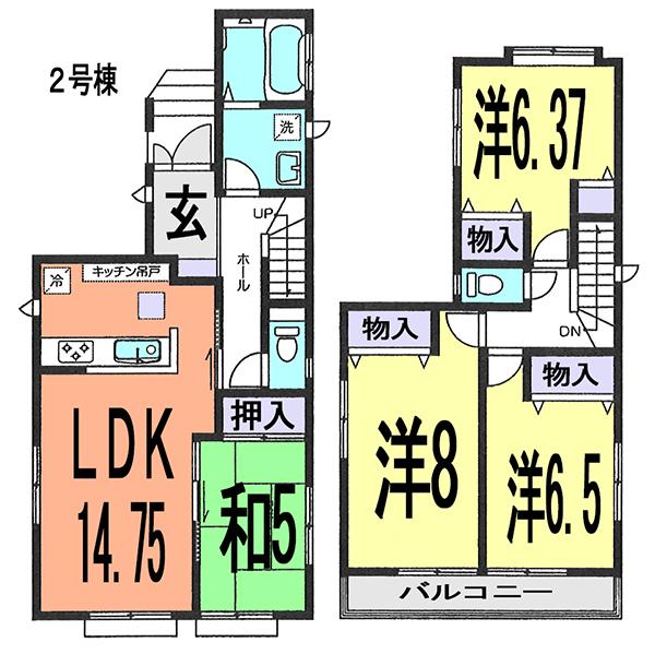 Floor plan. (Building 2), Price 35,800,000 yen, 4LDK, Land area 135.09 sq m , Building area 97.09 sq m