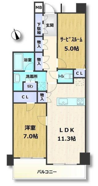 Floor plan. 1LDK+S, Price 26 million yen, Occupied area 60.83 sq m , Balcony area 10.04 sq m