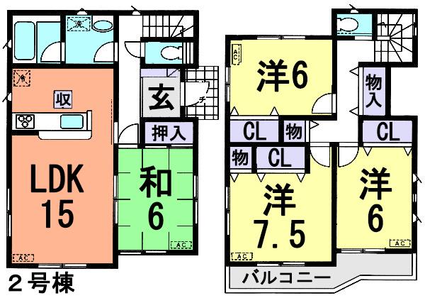 Floor plan. (Building 2), Price 29,800,000 yen, 4LDK, Land area 116.98 sq m , Building area 99.22 sq m
