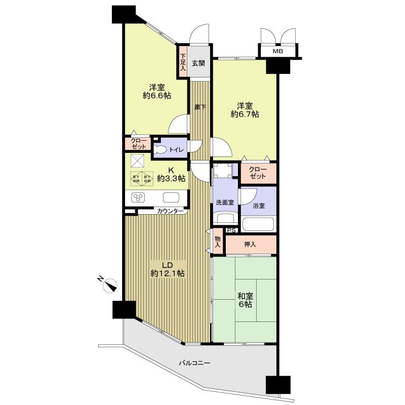 Floor plan. 3LDK, Price 14.9 million yen, Occupied area 74.31 sq m , Balcony area 11.19 sq m
