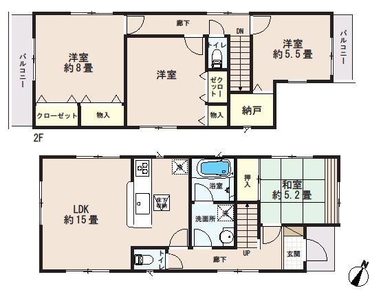 Floor plan. (1 Building), Price 31,800,000 yen, 4LDK+S, Land area 135.13 sq m , Building area 98.41 sq m