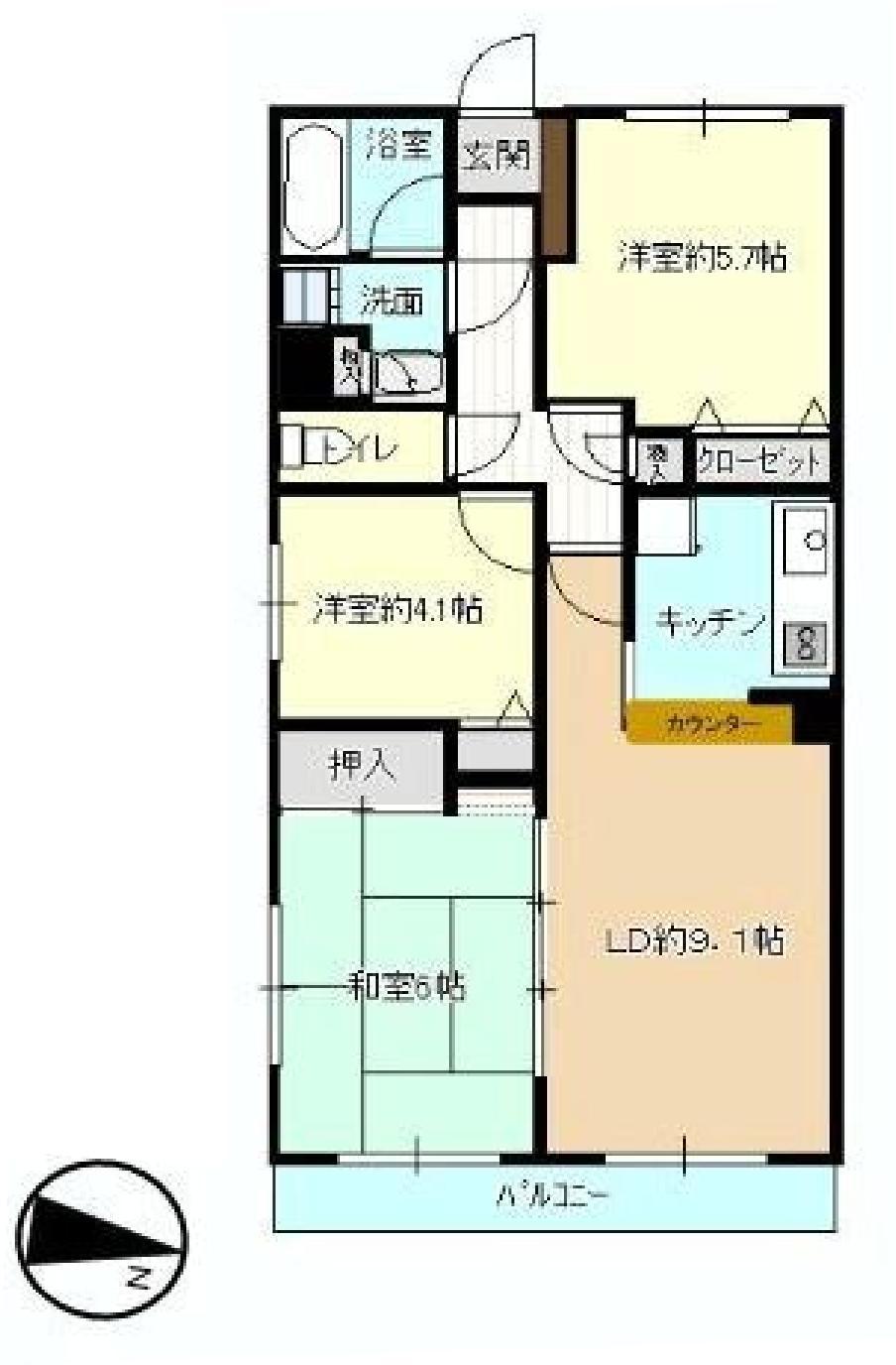 Floor plan. 3LDK, Price 8.5 million yen, Occupied area 63.58 sq m , Balcony area 7.71 sq m