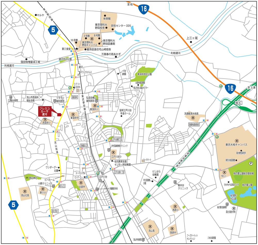 Local guide map. Access by car up to Joban road "Nagareyama Inter" is good