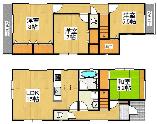 Floor plan. (1 Building), Price 31,800,000 yen, 4LDK+S, Land area 135.13 sq m , Building area 98.41 sq m