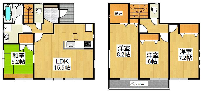 Floor plan. (Building 2), Price 35,800,000 yen, 4LDK+S, Land area 153.32 sq m , Building area 96.79 sq m
