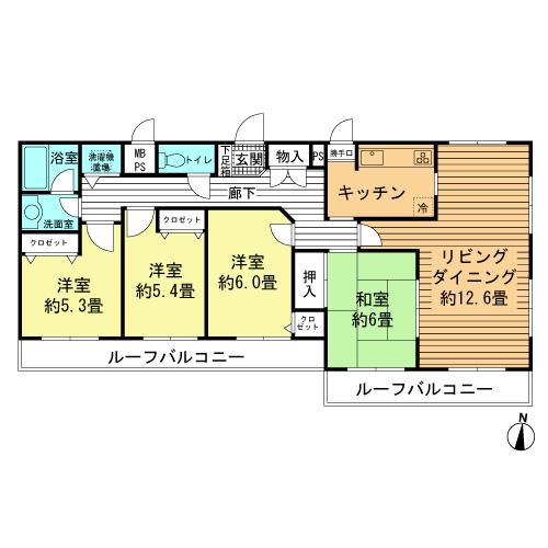 Floor plan. 4LDK, Price 18 million yen, Footprint 92.4 sq m , Balcony area 16.65 sq m