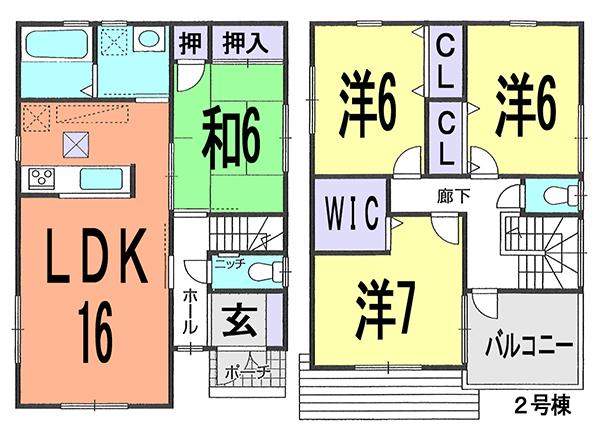 Floor plan. (Building 2), Price 27,800,000 yen, 4LDK, Land area 124.27 sq m , Building area 99.22 sq m