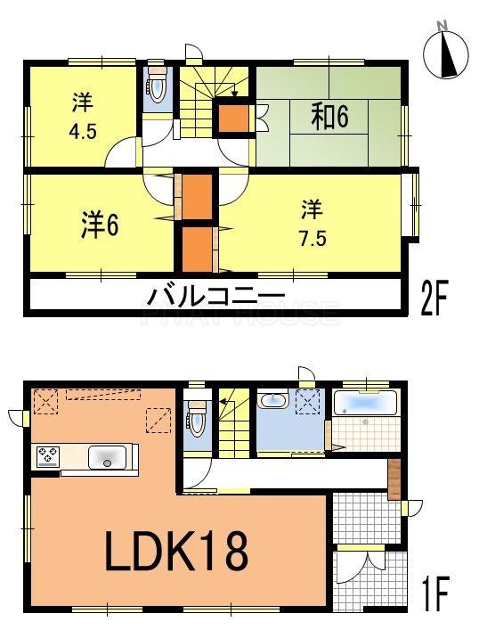Floor plan. (1 Building), Price 35,800,000 yen, 4LDK, Land area 108.32 sq m , Building area 96.88 sq m