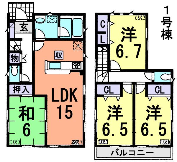 Floor plan. (1 Building), Price 25,800,000 yen, 4LDK, Land area 112.8 sq m , Building area 93.55 sq m