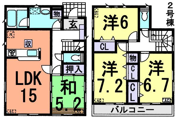 Floor plan. (Building 2), Price 24,800,000 yen, 4LDK, Land area 117.38 sq m , Building area 96.38 sq m