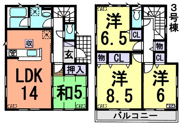 Floor plan. (3 Building), Price 22,800,000 yen, 4LDK, Land area 106.4 sq m , Building area 93.15 sq m