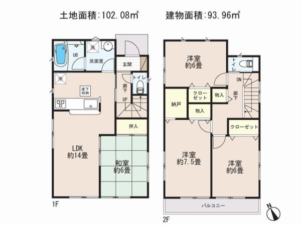 Floor plan. 24,800,000 yen, 4LDK, Land area 102.08 sq m , Building area 93.96 sq m