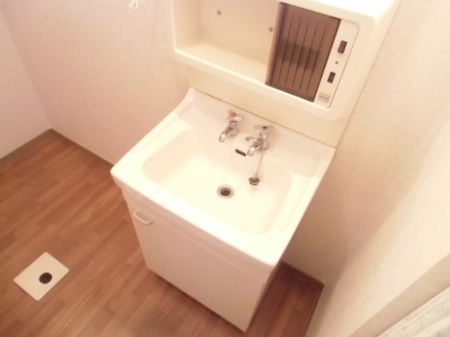 Washroom. Independent wash basin and washing machine Storage