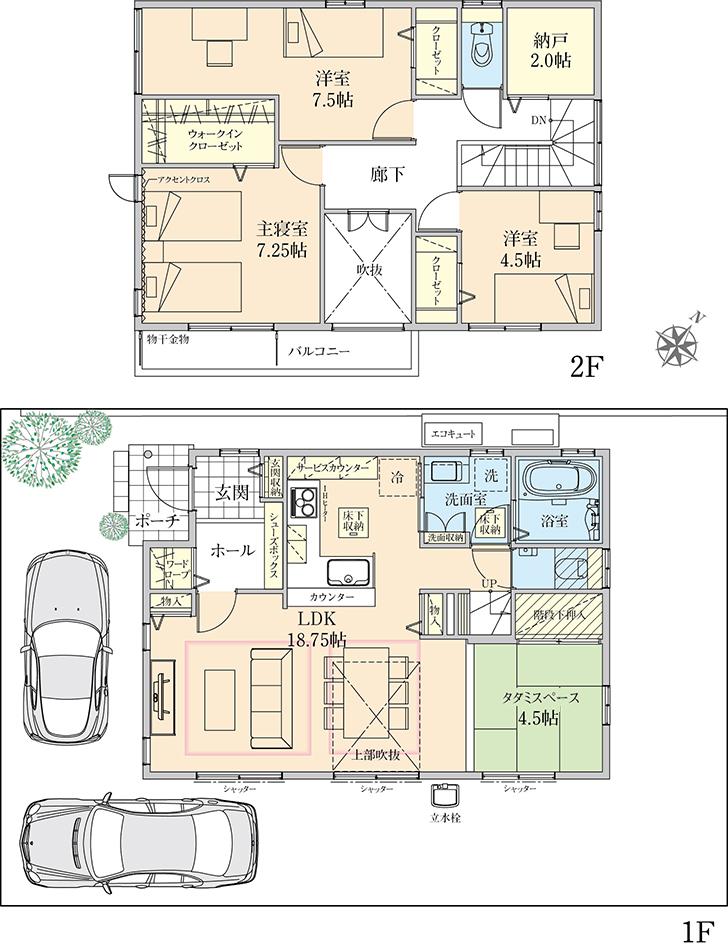 Floor plan.  [No. 18 place] So we have drawn on the basis of the Plan view] drawings, Plan and the outer structure ・ Planting, etc., It may actually differ slightly from.  Also, car ・ furniture ・ Consumer electronics ・ Fixtures, etc. are not included in the price.