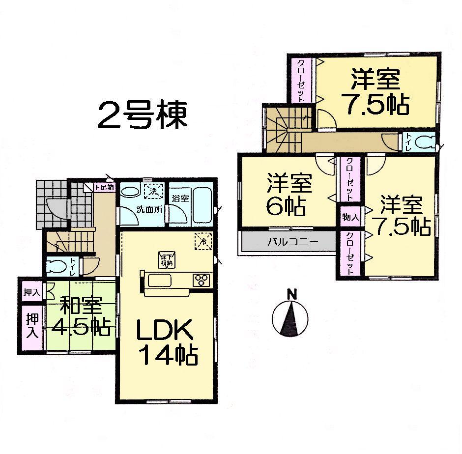 Floor plan. (Building 2), Price 21,800,000 yen, 4LDK, Land area 126.44 sq m , Building area 93.15 sq m