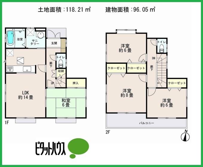 Floor plan. 24,800,000 yen, 4LDK, Land area 118.21 sq m , Building area 96.05 sq m