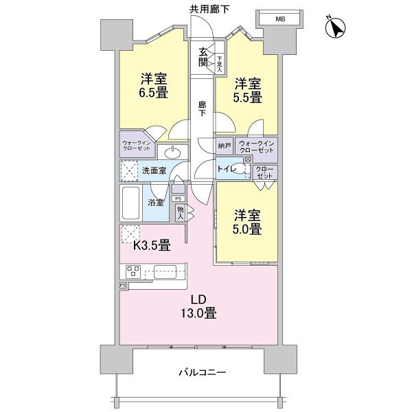 Floor plan. 3LDK, Price 37,800,000 yen, Occupied area 73.28 sq m , Balcony area 12.4 sq m