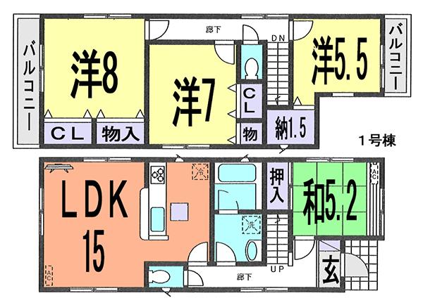 Floor plan. (1 Building), Price 31,800,000 yen, 4LDK, Land area 135.13 sq m , Building area 98.41 sq m