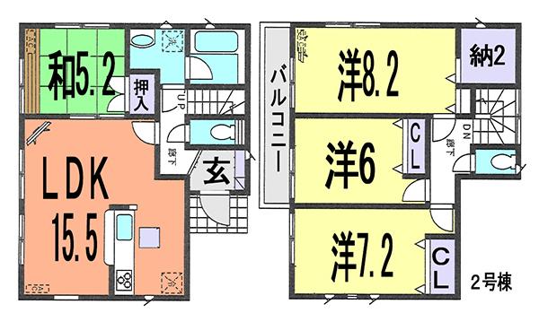 Floor plan. (Building 2), Price 35,800,000 yen, 4LDK, Land area 153.32 sq m , Building area 96.79 sq m