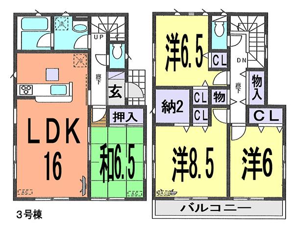 Floor plan. (3 Building), Price 35,800,000 yen, 4LDK, Land area 145.59 sq m , Building area 104.49 sq m