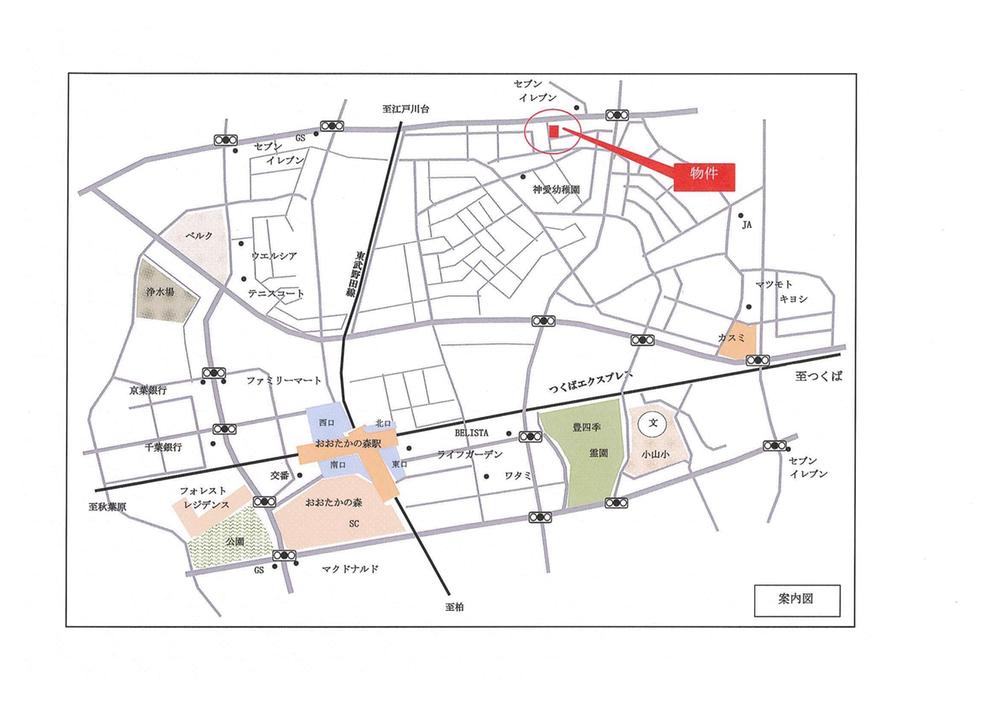 Local guide map. Tsukuba Express "Nagareyama Otaka Forest" station 12 minutes' walk