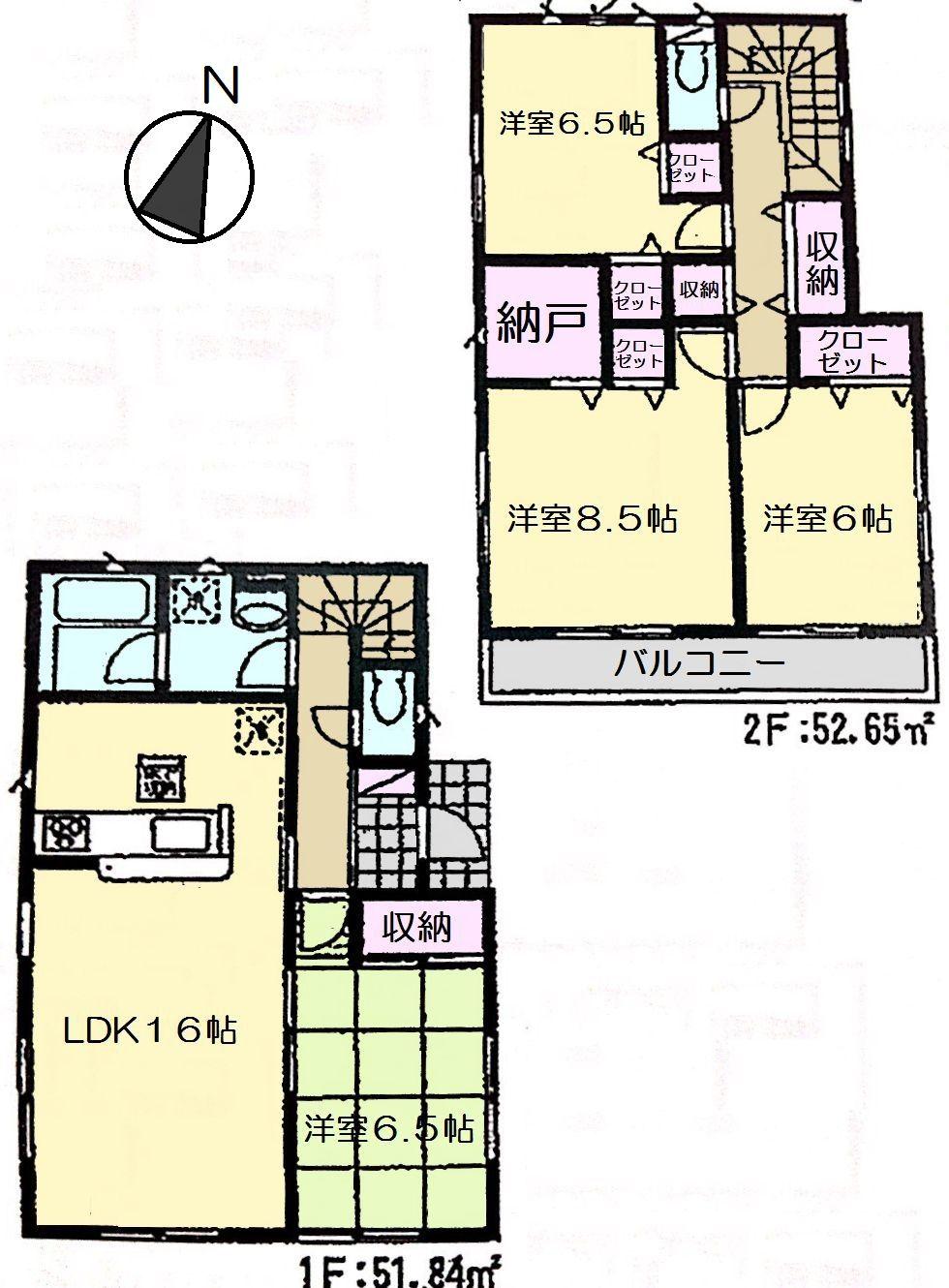 Floor plan. (1 Building), Price 31,800,000 yen, 4LDK+S, Land area 135.13 sq m , Building area 98.41 sq m