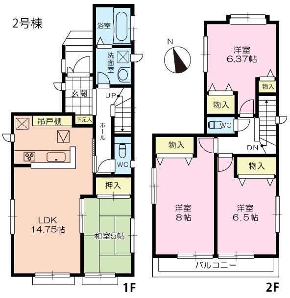 Floor plan. (Building 2), Price 35,800,000 yen, 4LDK, Land area 135.09 sq m , Building area 97.09 sq m