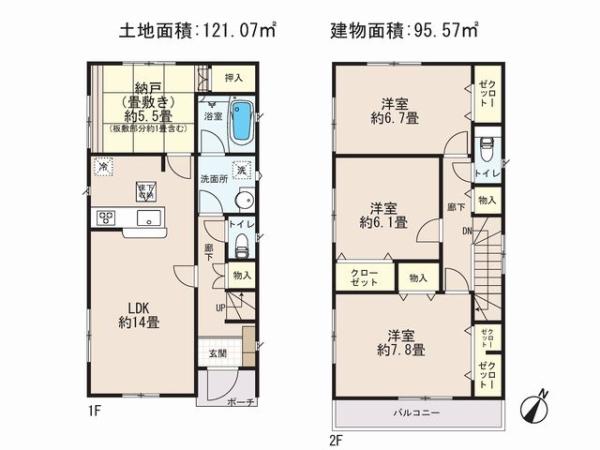 Floor plan. 26,800,000 yen, 3LDK+S, Land area 121.07 sq m , Building area 95.57 sq m