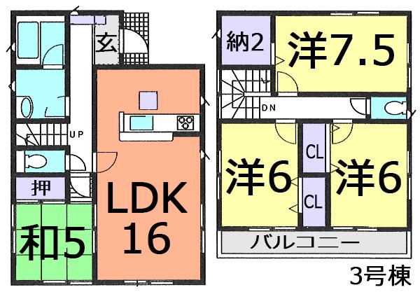 Floor plan. (3 Building), Price 26,800,000 yen, 4LDK, Land area 112.82 sq m , Building area 96.39 sq m