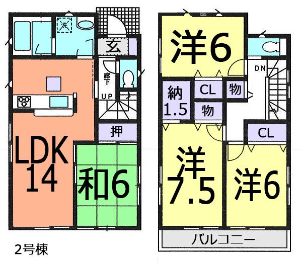 Floor plan. (Building 2), Price 24,800,000 yen, 4LDK+S, Land area 102.08 sq m , Building area 93.96 sq m