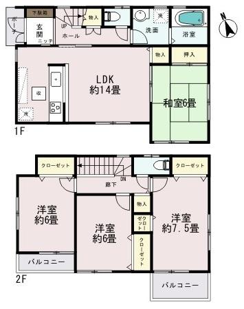 Floor plan. (1 Building), Price 28.8 million yen, 4LDK, Land area 90.05 sq m , Building area 95.58 sq m
