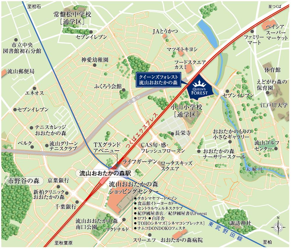 Local guide map. "Nagareyama Otaka Forest" station, A 10-minute walk