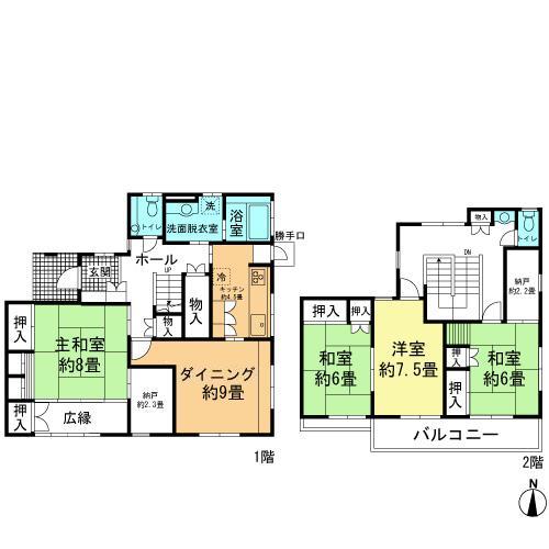 Floor plan. 34,800,000 yen, 4LDK + 2S (storeroom), Land area 214.72 sq m , Building area 133.71 sq m