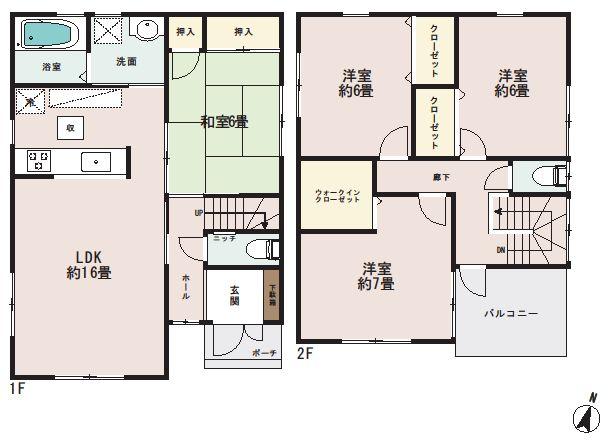 Floor plan. (Building 2), Price 27,800,000 yen, 4LDK, Land area 124.27 sq m , Building area 99.22 sq m