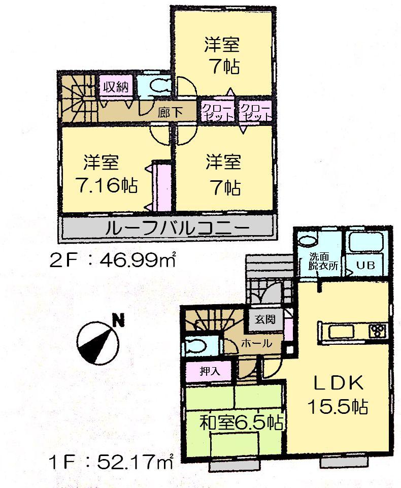 Floor plan. (3 Building), Price 29,800,000 yen, 4LDK, Land area 142.57 sq m , Building area 99.16 sq m