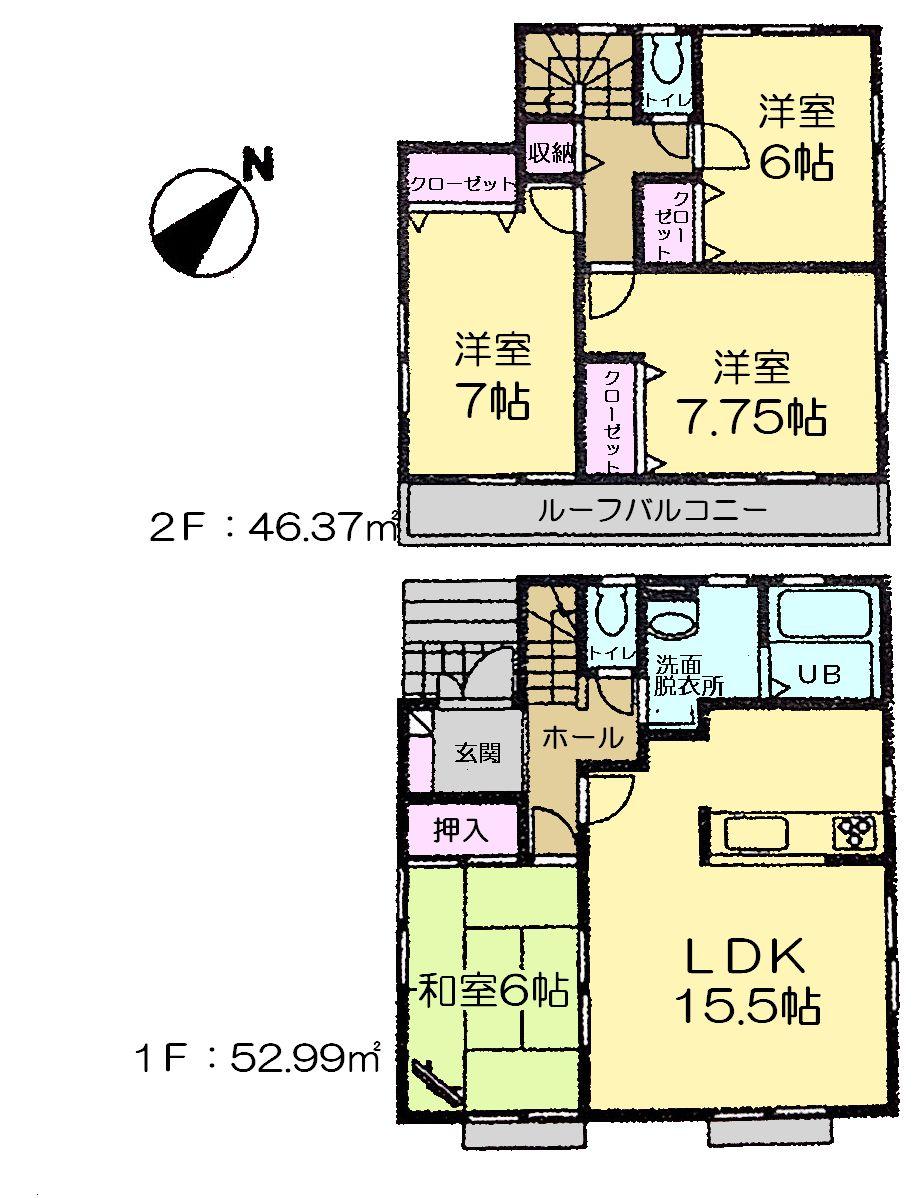 Floor plan. (5 Building), Price 29,800,000 yen, 4LDK, Land area 142.57 sq m , Building area 99.36 sq m